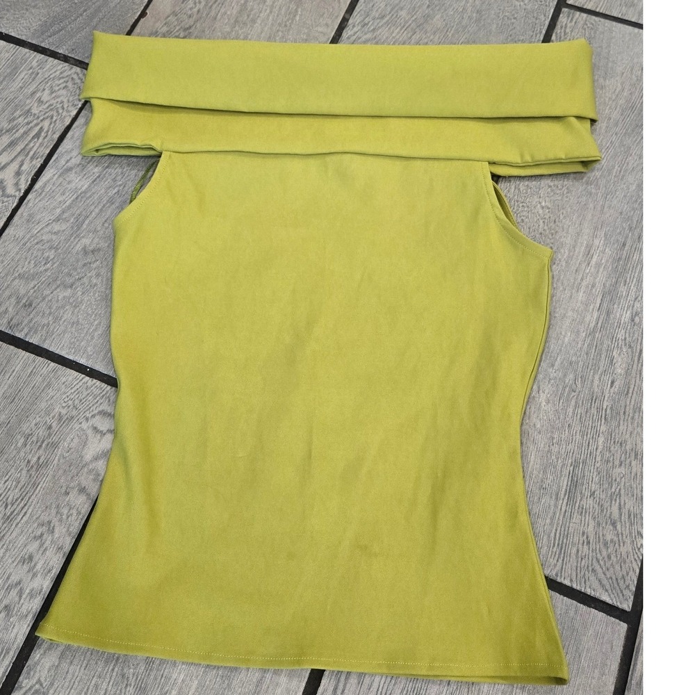 Zara Lime Green Off The Shoulder Fold Over Neckline Stretch Top Small